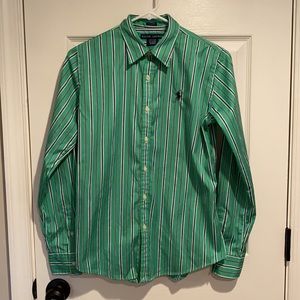 Ralph Lauren Green Striped Button Down Shirt
